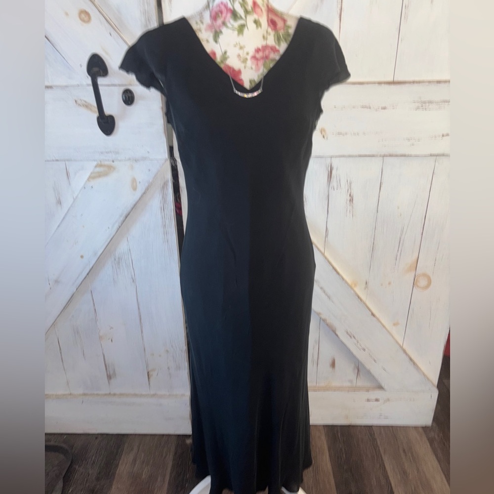 100% silk full length black Ralph Lauren fitted dress